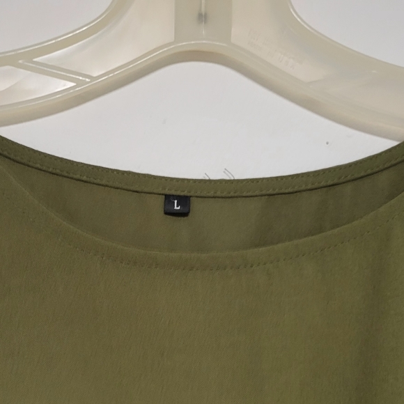 Olive Ruffle Hem Dress Army Green Batwing Sleeve Scoop Neck Asym L - Picture 6 of 7